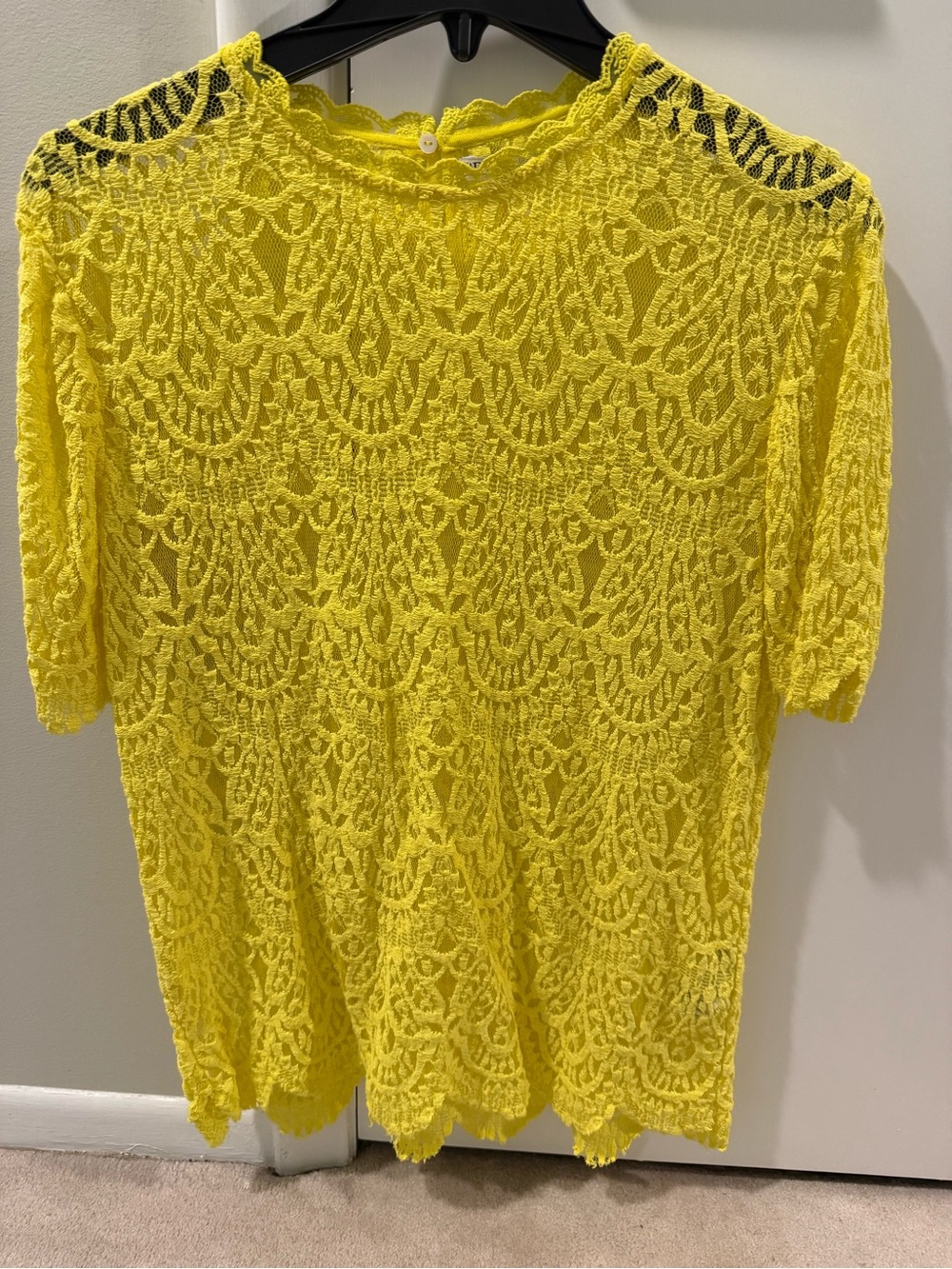 Zara Yellow Lace Short-Sleeve Women's Top